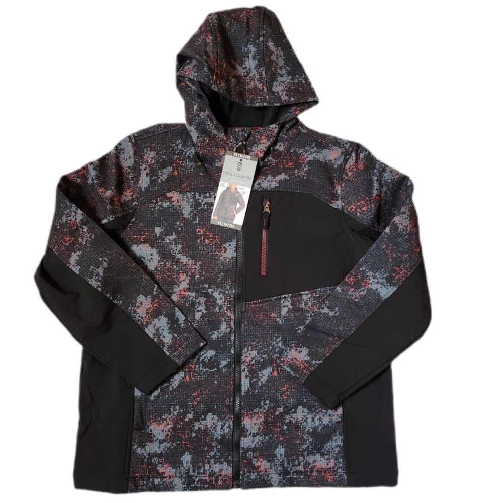 Free Country Boys Softshell Jacket XL 14/16 Black Gray Red Camo